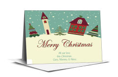 Red and Green Hillside Christmas Village Cards  7.875